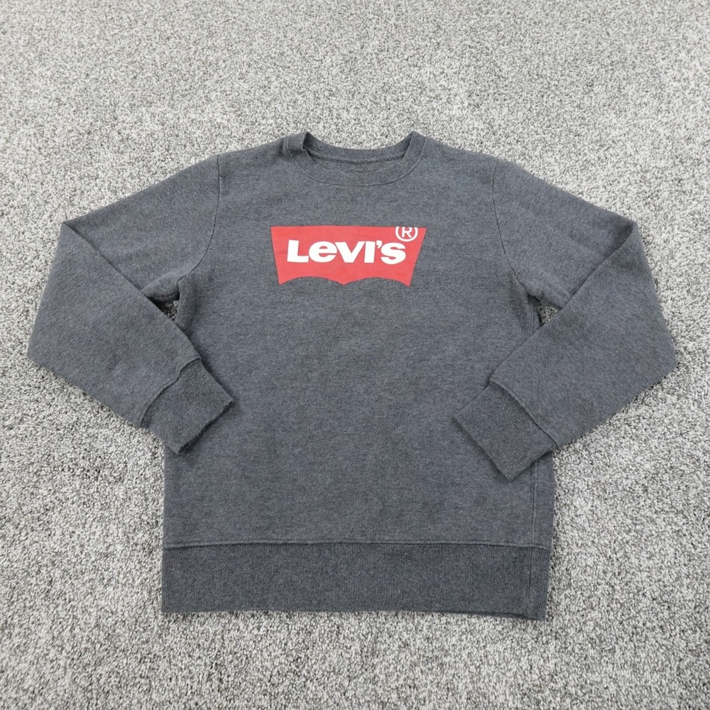 Levis Sweater Boys L Gray Red Logo Pullover Crewneck Sweatshirt Preppy Youth Kid